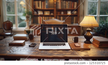 Cozy Study Space: A Well-Organized Desk with Books and SEO Focus 125310725
