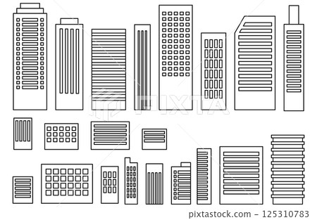 簡單線條畫建築物的向量插圖集 125310783