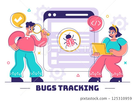 Bugs Tracking Tool Vector Illustration Featuring Mobile Phone Protection from Computer Viruses in a Website Security Flat Style Cartoon Background 125310959