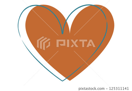 Heart shape with handwritten lines in a dull orange color Heart shape with handwritten lines in a dull orange color 125311141