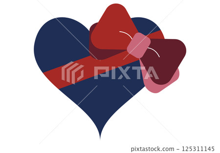 Navy blue heart tied with a red ribbon 125311145