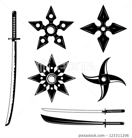 Set of ninja weapon. Katana, shuriken 125311206