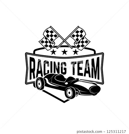 Racing car illustration. Design element for emblem, sign, brand mark 125311217