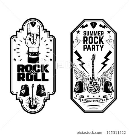 Rock and roll concert flyer templates. Summer rock and roll party. Design element for flyer, poster, emblem. 125311222