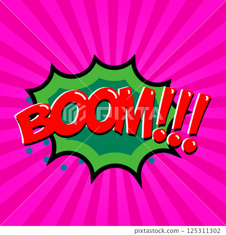 Boom! Comic style phrase on background with explosion. Design element for poster, t-shirt. Vector illustration. Boom! Comic style phrase on background with explosion. Design element for poster, t-shirt. Vector illustration. 125311302