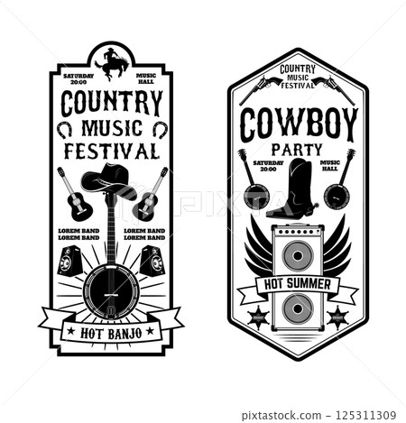 Country music festival flyer.  Cowboy party. Western music festival. Vector illustration 125311309