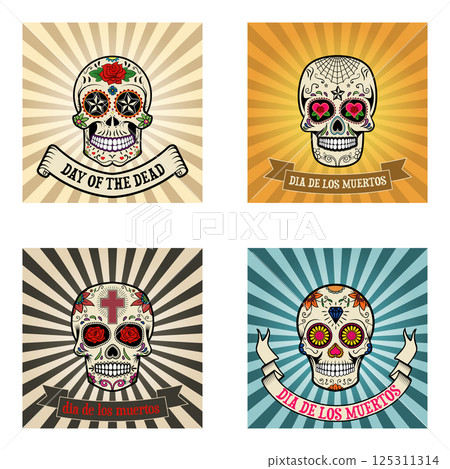 Frames with sugar skull on background. Day of the dead.  Dia de los muertos. Vector illustration. 125311314
