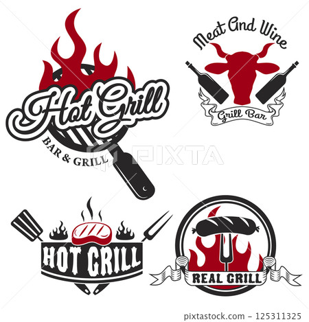 Collection of vintage retro BBQ badges and labels Collection of vintage retro BBQ badges and labels 125311325