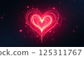Bright red light trails intertwine to create a stunning heart shape against a deep, dark background. The swirling patterns and glowing edges add a magical touch, enhancing the heart's romantic essence 125311767