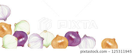 洋蔥蔬菜背景框水平水彩插圖 125311945