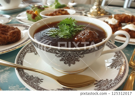 Elegant Tea Service with Gourmet Accompaniments 125312017