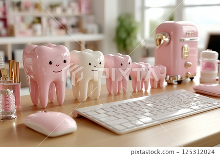 Cute Tooth Figurines Adorning a Modern Office Desk 125312024