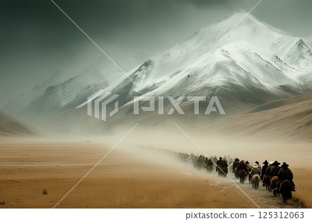Snow-Capped Peaks and a Dusty Journey Through Vast Desert Terrain 125312063