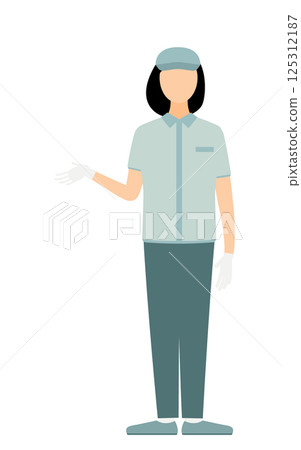 一位戴著帽子、用手勢說話的女工的簡單插圖 125312187