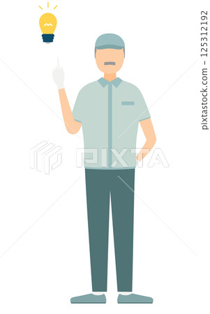 A simple illustration of a senior male worker wearing a hat giving instructions A simple illustration of a senior male worker wearing a hat giving instructions 125312192