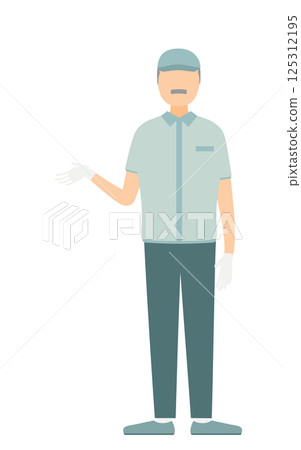 A simple illustration of a senior male worker wearing a hat speaking with gestures A simple illustration of a senior male worker wearing a hat speaking with gestures 125312195