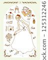 Illustration of a woman in a wedding dress & accessories 03 125312246