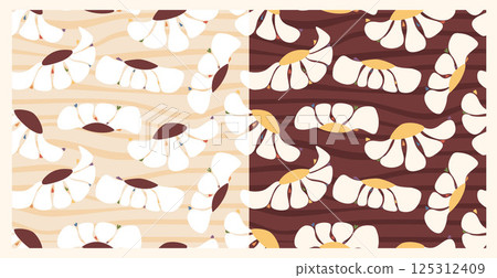 Seamless Pattern Groovy White Daisy Flower Power on Distorted Stripe Background set. Isolated Trendy Retro nostalgia backdrop. Vector illustration Seamless Pattern Groovy White Daisy Flower Power on Distorted Stripe Background set. Isolated Trendy Retro nostalgia backdrop. Vector illustration 125312409