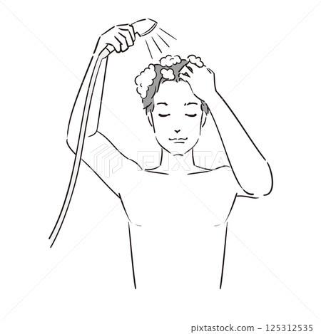 一名男子在淋浴間沖洗洗過的頭髮 125312535