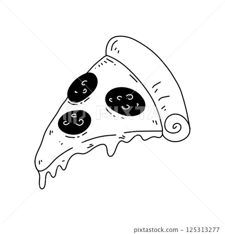 Hand drawn pizza. Doodle style pizza. Vector illustration Hand drawn pizza. Doodle style pizza. Vector illustration 125313277