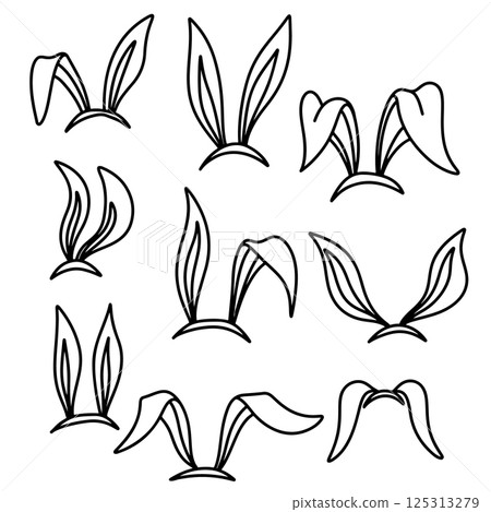 Set of hand drawn rabbit ears. Doodle style rabbit ears. Vector illustration 125313279