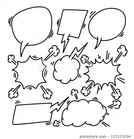 Set of hand drawn speech bubbles. Doodle speech bubbles. Vector illustration Set of hand drawn speech bubbles. Doodle speech bubbles. Vector illustration 125313294