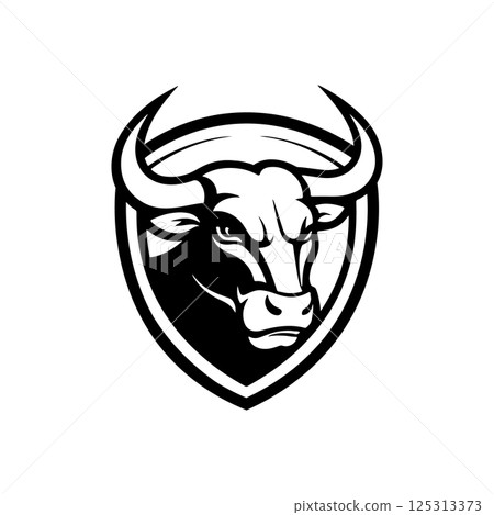 Bull head in engraving style. Design element for logo, label, emblem, sign, poster. Vector image 125313373