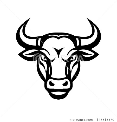Bull head in engraving style. Design element for logo, label, emblem, sign, poster. Vector image Bull head in engraving style. Design element for logo, label, emblem, sign, poster. Vector image 125313379