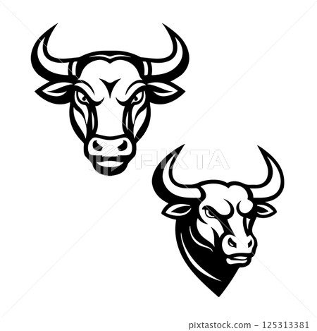 Bull head in engraving style. Design element for logo, label, emblem, sign, poster. Vector image 125313381