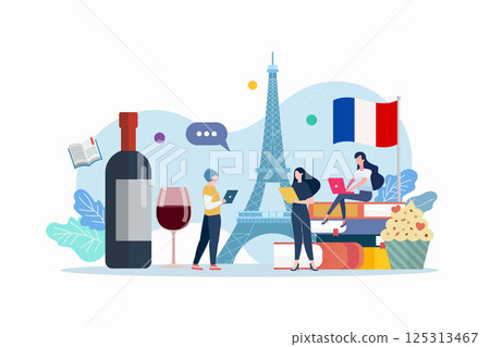 French language class with miniature people. French language class with miniature people. 125313467