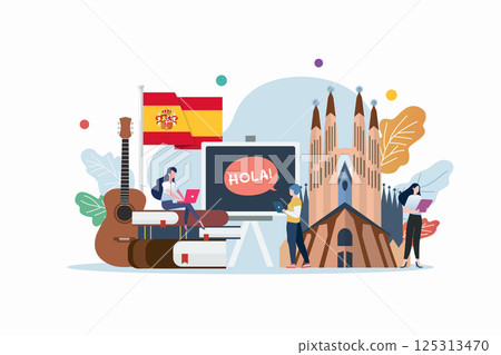 Spanish language class with miniature people 125313470