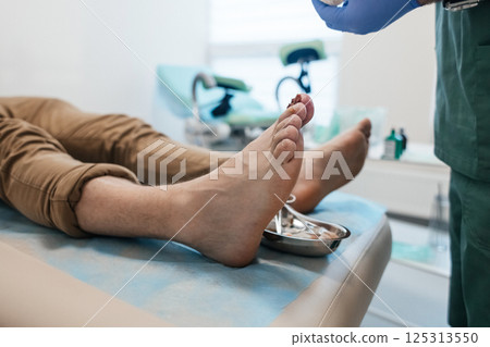 Resection of the nail plate, removal of ingrown nail. Dressing after surgery on the toe. Surgical treatment of onychocryptosis, paronychia and purulent disease Resection of the nail plate, removal of ingrown nail. Dressing after surgery on the toe. Surgical treatment of onychocryptosis, paronychia and purulent disease 125313550