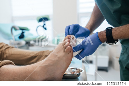 Resection of the nail plate, removal of ingrown nail. Dressing after surgery on the toe. Surgical treatment of onychocryptosis, paronychia and purulent disease Resection of the nail plate, removal of ingrown nail. Dressing after surgery on the toe. Surgical treatment of onychocryptosis, paronychia and purulent disease 125313554