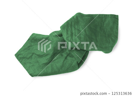 Green linen kitchen cloth isolated on white background 125313636