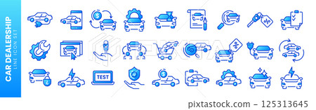 Auto sale dealership thin line icons, automotive industry linear symbols 125313645