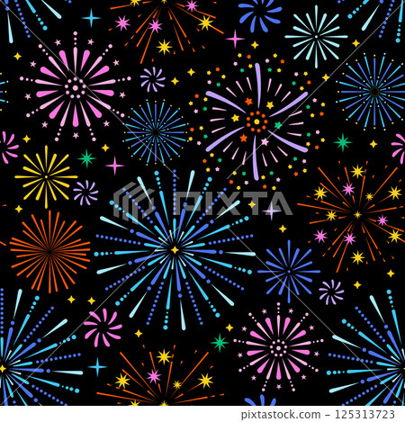 Seamless night sky with colorful fireworks pattern 125313723