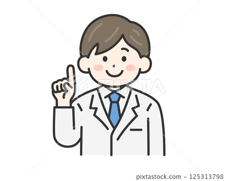 身穿白大褂的男醫生（線畫顏色）提出建議的插圖 125313798
