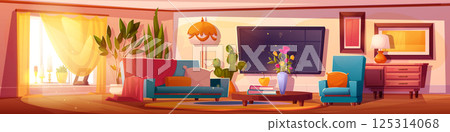 Lounge living room with tv and vintage furniture 125314068