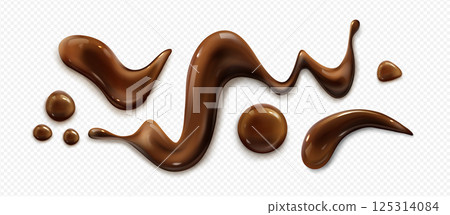 Chocolate sauce splashes and syrup drips Chocolate sauce splashes and syrup drips 125314084