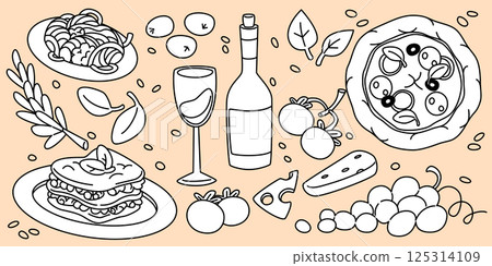Hand drawn Italian cuisine elements set 125314109