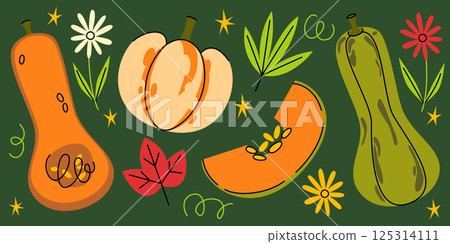 Harvest pumpkin doodle set 125314111