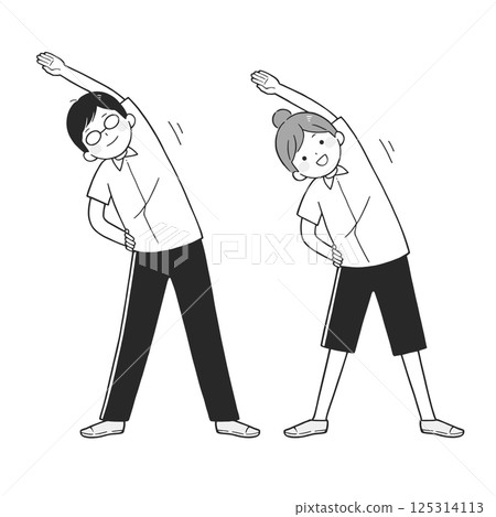 精力充沛的男女做廣播練習的單色插圖 125314113