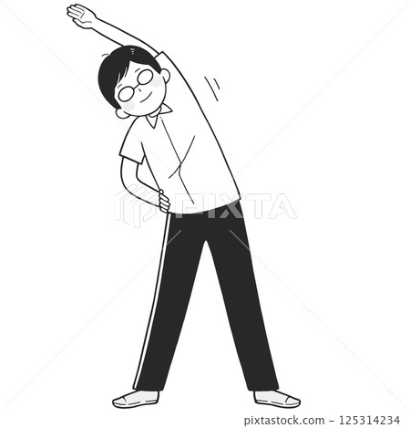 一位活潑的男子做廣播練習的單色插圖 125314234