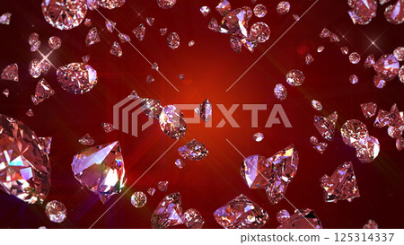 散落的寶石 - 紅色背景 125314337