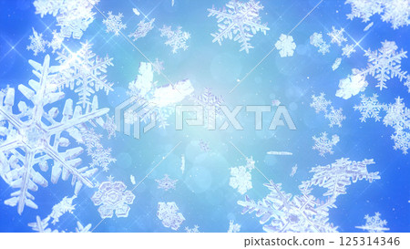 Snowflakes scattered around - blue background Snowflakes scattered around - blue background 125314346