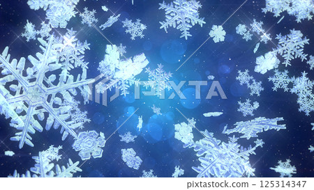 雪花四處散落-深藍色背景 125314347