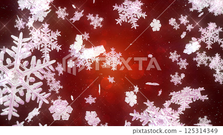 雪花散落 - 紅色背景 125314349
