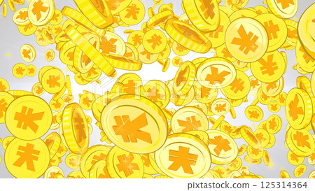 散落的日圓硬幣 — — 白色背景 125314364