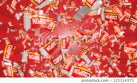 Scattered coupons - Red background Scattered coupons - Red background 125314373