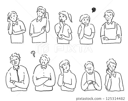 護理和福利工作（面容憔悴的人）。線條畫 125314482